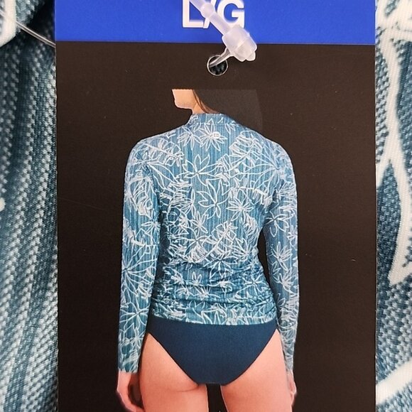 NWT Eddie Bauer Women Swim Top Teal Tropical Print 1/4 Zip Rashguard UPF 50 Sz L - Picture 12 of 14